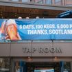 A banner outside the Samuel Adams Tap Room in Boston celebrating the Scottish soccer fans.