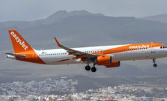 An EasyJet plane over Gran Canaria Airport.