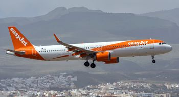 An EasyJet plane over Gran Canaria Airport.