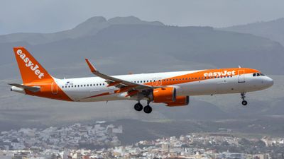 An EasyJet plane over Gran Canaria Airport.