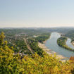 The Rhine River with low water levels in Konigswinter, Germany.