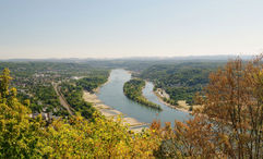 The Rhine River with low water levels in Konigswinter, Germany.