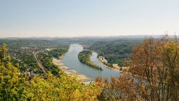 The Rhine River with low water levels in Konigswinter, Germany.