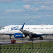 A JetBlue plane at New York's LaGuardia Airport.