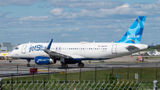 A JetBlue plane at New York's LaGuardia Airport.