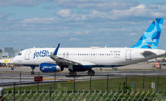 A JetBlue plane at New York's LaGuardia Airport.