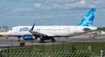 A JetBlue plane at New York's LaGuardia Airport.