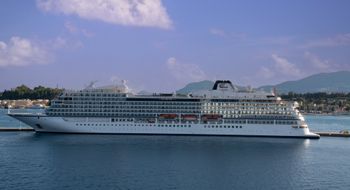 The Viking Star in Corfu during a winter Mediterranean cruise.