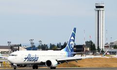 An Alaska Airlines jet at Paine Field.