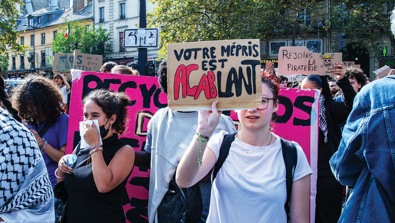 Protestors in the streets of Paris.
