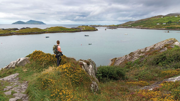 A hiker stops to take in the view in Ireland's County Kerry.