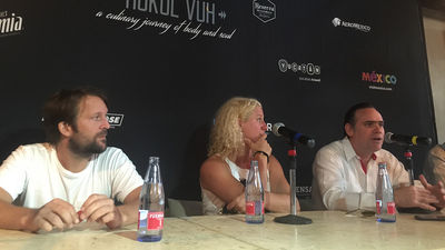 Chefs Rene Redzepi of Noma in Denmark, Ana Ros of Hisa Franko in Slovenia and Roberto Solis of Nectar in Mexico at the press conference as Hokol Vuh began.