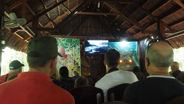 Visitors to the Cu Chi tunnels in Vietnam are first invited to watch a short film about the Viet Cong's motives and tactics. Visitors to the Cu Chi tunnels in Vietnam are first invited to watch a short film about the Viet Cong's motives and tactics.