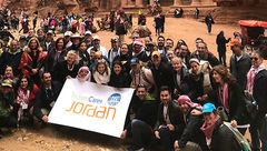 members of the Tourism Care delegation to Jordan in front of the Treasury in Petra.