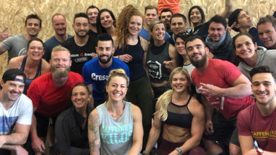Travel Weekly's Michelle Baran (far left, middle row) poses with members of Avignon CrossFit in Avignon, France and fitness influencers that will be hosting their own river cruises with Amadeus River Cruises.