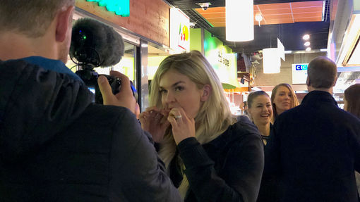 CrossFit mega star Brooke Ence tastes savory macarons at Les Halles de Lyon Paul Bocuse.