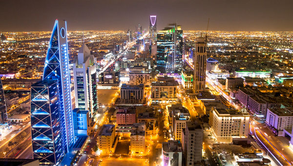 Riyadh glows at night.