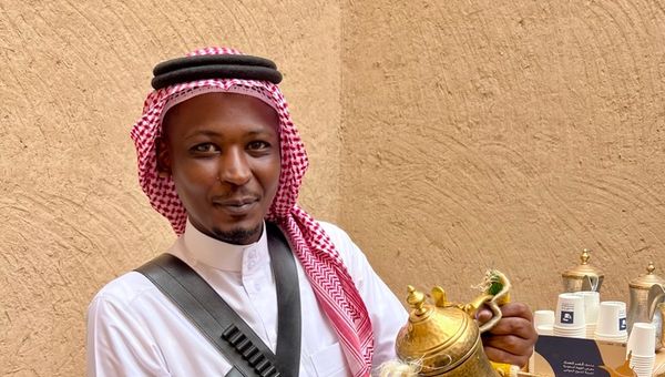 A warm welcome with Arabic coffee. A warm welcome with Arabic coffee.