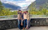 A family in port at Juneau on an excursion to Mendenhall Glacier