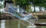 A fisherman casts his net in Chau Doc.