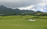 The backdrop for the Irie Fields golf course is Mount Liamuiga and its fertile slopes in many shades of green.