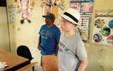 A Corbisky Island classroom. Principal Elias is on left, Weissmann's 12-year-old son on the right.