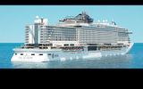 A rendering of the MSC Seaside that shows its aft profile and the promenade that will be close to the waterline.