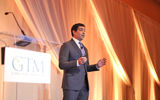 Joe Jiffo, vice president of sales for Exclusive Group Travel, addresses the GTM audience, made up of elite travel agents and leading industry suppliers, at Monday's breakfast.