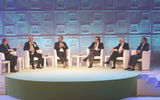 The disruptive effects of technology were dissected by (left to right) CBS News travel editor Peter Greenberg; Airbnb head of global hospitality and strategy Chip Conley; Expedia CEO Dara Khosrowshahi; Federico J. Gonzalez Tejara, CEO of NH Hotel Group; Michel Taride, president of the Hertz Corporation; and Rob Torres, managing director of Google.