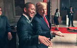 Donald Trump imitator John Di Domenico shows Jorge Vivas, corporate director of sales tour and travel for Palace Resorts, the proper technique for telling someone, ''You're fired.''