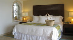 Travel Weekly reporter Jeri Clausing visited the Fiesta Americana Grand Coral Beach Cancun to see the results of a two-year renovation. The 20-year-old property has been AAA five-diamond rated for 15 straight years. Pictured here, the bedroom area of one of the hotel's suites. Photos by Jeri Clausing.