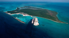 An aerial view of Castaway Cay, Disney Cruise Line's private island in the Bahamas.