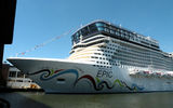 The Norwegian Epic berthed in New York just before its naming.