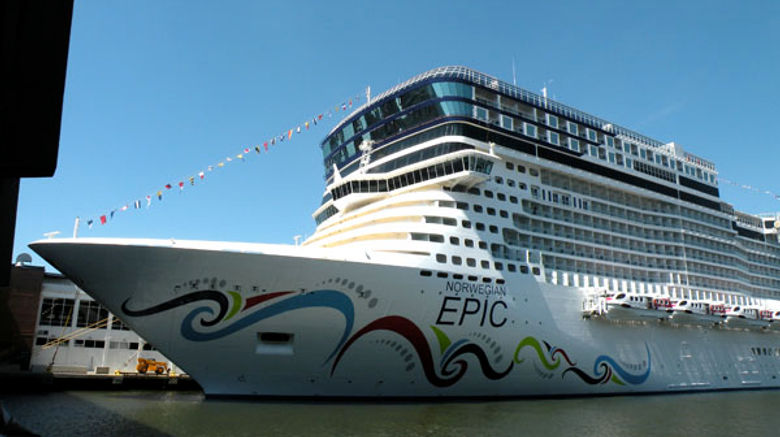 The Norwegian Epic berthed in New York just before its naming.