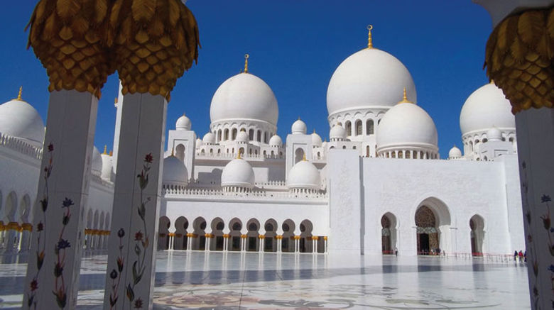 Abu Dhabi is working to catch up to its long-showier sister Dubai in upscale hotel inventory, travel-related infrastructure, leisure and cultural attractions and, perhaps most importantly, worldwide brand recognition. Shown here, the Sheikh Zayed Grand Mosque, arguably Abu Dhabi’s biggest attraction, which began construction 16 years ago. Photos by Kenneth Kiesnoski; posted April 10, 2012.