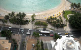 The view of Kalakaua Avenue and part of Kuhio Beach Park from the penthouse floor of the Aston Waikiki Beachside Hotel.