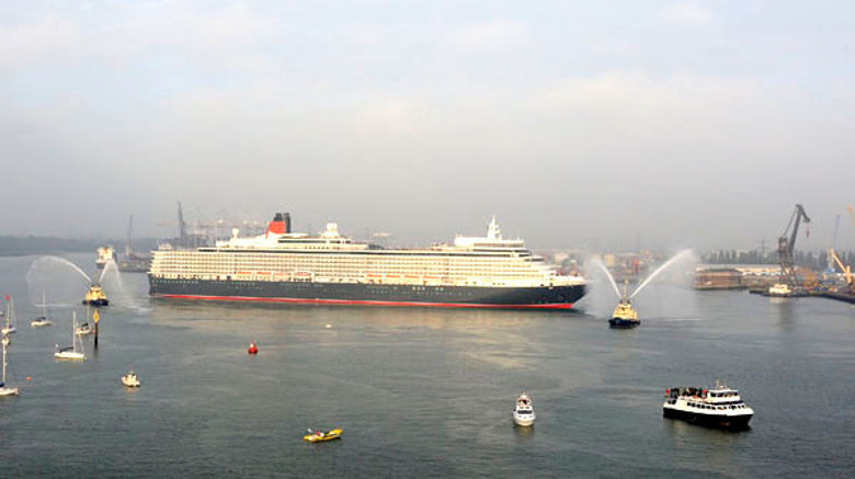 The Queen Elizabeth arrives in Southampton, England.