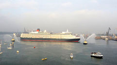 The Queen Elizabeth arrives in Southampton, England.