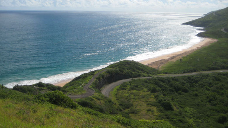 Visitors to St. Kitts and its sister island Nevis are surrounded by the Atlantic on the west and the Caribbean Sea on the east. Timothy's Hill on St. Kitts offers a stunning view of the calm Caribbean. Photos by Gay Nagle Myers; posted on Dec. 11, 2012.