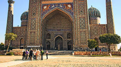 Kazakhstan, Kyrgyzstan, Tajikistan, Uzbekistan, Turkmenistan: Though firmly bound by their shared history, each of these five independent nations has its own distinct identity. A 21-day journey with Mir Corp. offered an intimate look at the region's history and hospitality. Pictured here, Shir Dor Madrassah on Samarkand's UNESCO-listed Registan Square in Uzbekistan. Photo by Lindsay Fincher; posted Sept. 9, 2014