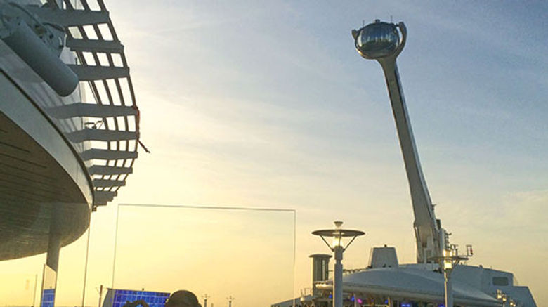 Quantum of the Seas has a number of first-ever features that have made the 4,200-passenger ship the talk of the trade this year. From the North Star observation arm, pictured here, to the Two70 show lounge in the aft of the ship, Quantum embodies Royal Caribbean International's focus on innovation. Technologies, such as tablet computers and RFID wrist band cabin keys, are another theme for the ship. Here are some views of areas of the ship on its preview cruise from Southampton. TW photos by Tom Stieghorst