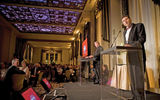 Arnie Weissmann and Bob Sullivan on stage together during Travel Weekly's 6th Annual Readers' Choice Awards gala. (photo by Lisa Quinones/Black Star)