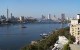 The Nile bisects Cairo at Zamelek island, as seen from the Four Seasons Cairo at Nile Plaza. At left, the 187-foot Cairo Tower, the city's tallest structure.