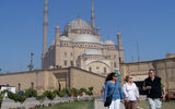 Lori Sidawi-Cadaba of Sunny Land Tours, left, and Sue Buchanan of Avanti Destinations and her husband Jim outside the early 19th century Mohammed Ali Mosque atop the Cairo Citadel.