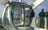 Guests entering the North Star observation gondola before it is elevated above Quantum of the Seas. North Star's ascent to a position 300 feet above the ocean is smooth, gradual and silent, except for the whir of an air changer in the roof. The gondola is designed to automatically shut down and retract if sensors detect an unexpected motion.