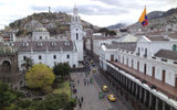 Quito's main square, with the presidential palace seen at right and La Compania Church at left.