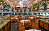 The forward-situated Black Pearl Dining Room seats 744 guests on two levels. Photo by Peter Knego/www.maritimematters.com
