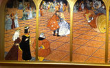 Colorful tiled mosaics grace the walls of the Royal Court restaurant.