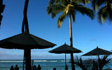 Umbrellas at the oceanfront Beach Bar at the Moana Surfrider, which is operated by Westin.