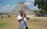Victor Palacios, guide from Cancun Sightseeing, standing in front of Temple of Warriors at Chichen Itza. TW photo by Gay Nagle Myers